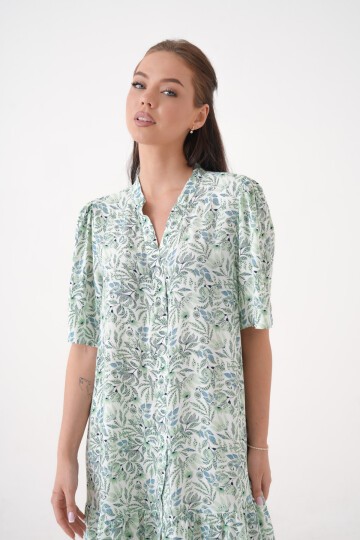 Kadın Hakim Yaka Yarım Kol Eteği Pileli Yazlık Önüi Düğmeli Gömlek Curve Elbise