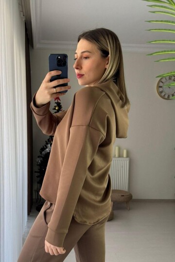 Kadın Kapüşonlu Scuba Oversize Spor Şık Tasarım Sweatshirt