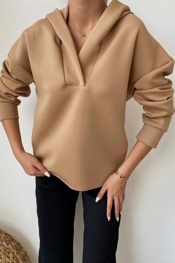 Kadın Kapüşonlu Scuba Oversize Spor Şık Tasarım Sweatshirt