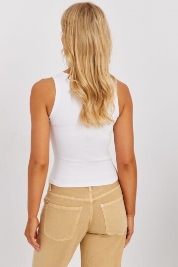 Kadın Kare Yaka Kalın Askılı Önden Çıtçıtlı Yazlık Crop Top Şık Bluz