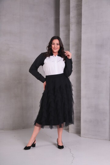 Kadın Katlı Tasarım Yüksek Bel Beli Lastikli Spor Şık Curve Büyük Beden Tül Etek