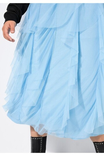 Kadın Katlı Tasarım Yüksek Bel Beli Lastikli Spor Şık Curve Büyük Beden Tül Etek