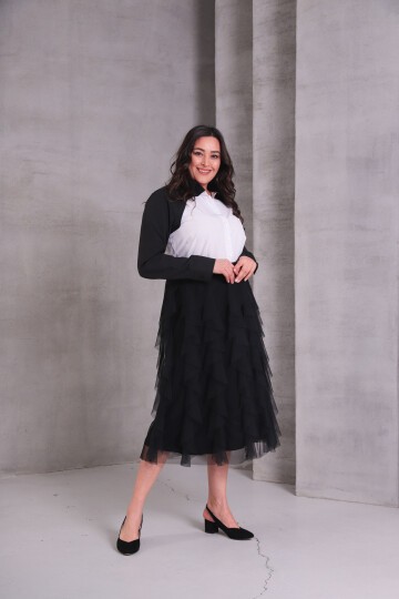 Kadın Katlı Tasarım Yüksek Bel Beli Lastikli Spor Şık Curve Büyük Beden Tül Etek