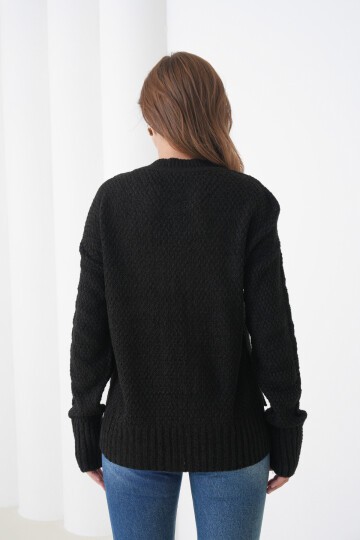 Kadın Kendinden Dokulu Uzun Kollu Bisiklet Yaka Spor Şık Kışlık Triko Kazak