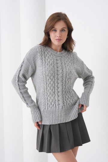 Kadın Kendinden Dokulu Uzun Kollu Bisiklet Yaka Spor Şık Kışlık Triko Kazak