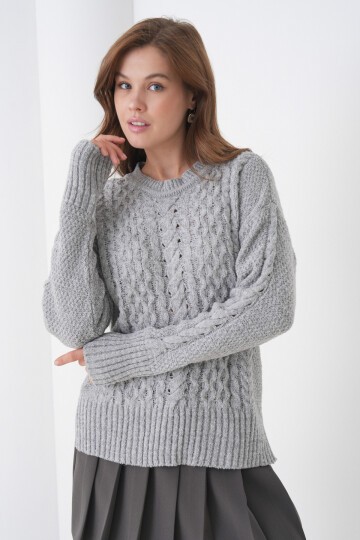 Kadın Kendinden Dokulu Uzun Kollu Bisiklet Yaka Spor Şık Kışlık Triko Kazak