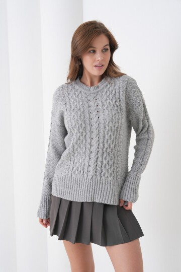 Kadın Kendinden Dokulu Uzun Kollu Bisiklet Yaka Spor Şık Kışlık Triko Kazak