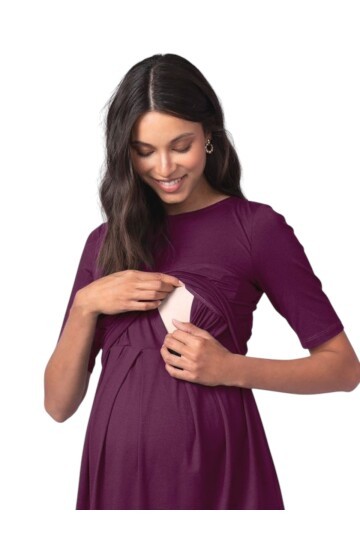 Kadın Kısa Kol Emzirme Detaylı Tesettüre Uygun Viskon Rahat Şık Midi Hamile Elbisesi