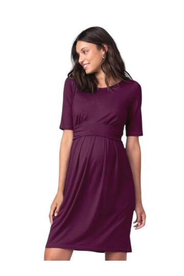 Kadın Kısa Kol Emzirme Detaylı Tesettüre Uygun Viskon Rahat Şık Midi Hamile Elbisesi