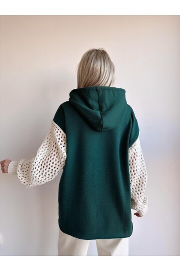 Kadın Kolları Triko Oversize Curve Tasarım Zümrüt Yeşil Sweatshirt