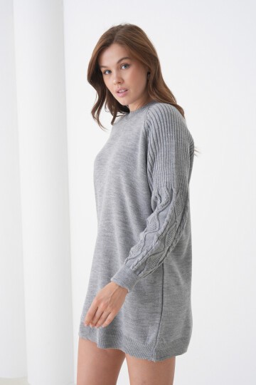 Kadın Kolları Uzun Kendinden Dokulu Bisiklet Yaka Tunik Boy Şık Kışlık Triko Kazak