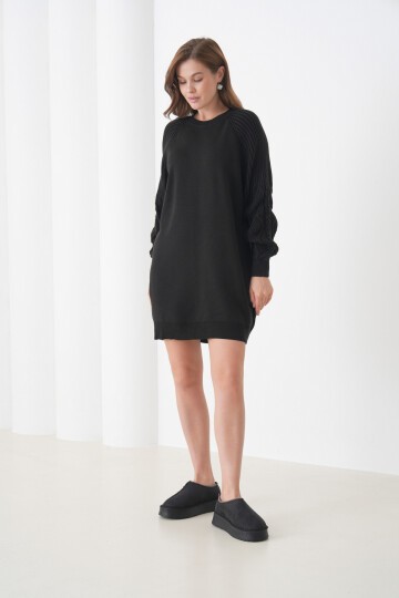 Kadın Kolları Uzun Kendinden Dokulu Bisiklet Yaka Tunik Boy Şık Kışlık Triko Kazak