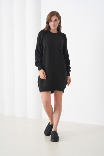 Kadın Kolları Uzun Kendinden Dokulu Bisiklet Yaka Tunik Boy Şık Kışlık Triko Kazak