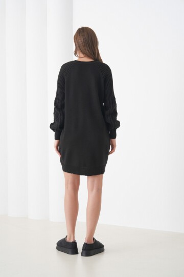 Kadın Kolları Uzun Kendinden Dokulu Bisiklet Yaka Tunik Boy Şık Kışlık Triko Kazak