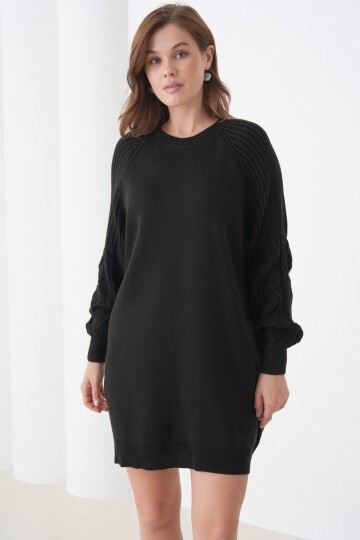 Kadın Kolları Uzun Kendinden Dokulu Bisiklet Yaka Tunik Boy Şık Kışlık Triko Kazak