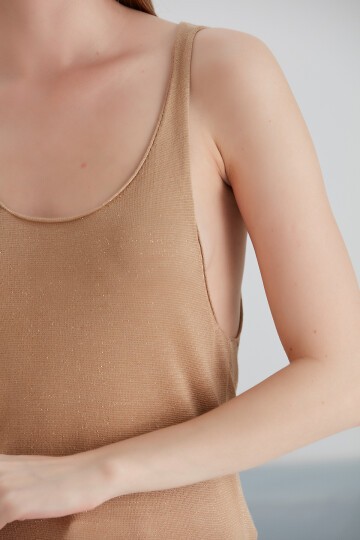 Kadın Kolsuz Simli Yazlık Spor Şık Curve Triko Bluz