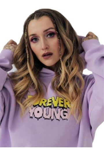 Kadın Lila Renkli Baskı Yazılı Oversize Sweatshirt