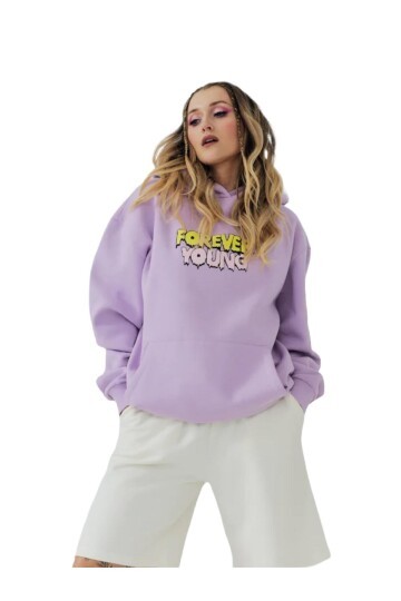 Kadın Lila Renkli Baskı Yazılı Oversize Sweatshirt