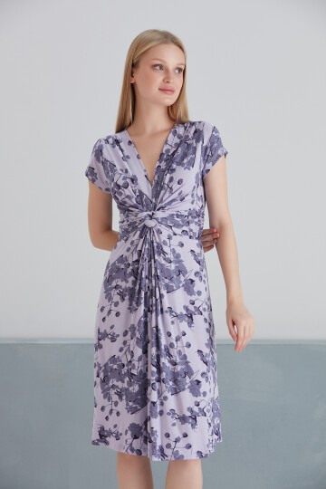 Kadın Önden Düğümlü Viskon Çiçekli Spor Şık Hamile Elbisesi