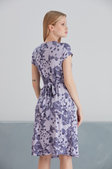 Kadın Önden Düğümlü Viskon Çiçekli Spor Şık Hamile Elbisesi