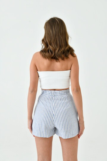 Kadın Pamuk Keten Çizgili ve Dokulu Baharlık Spor Şık Keten Şort