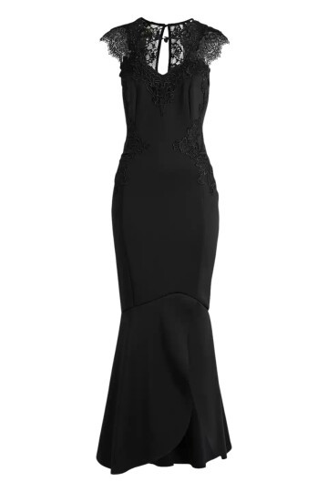 Kadın Pencere Güpürlü Yaka Asimetrik Etek Balık Model Ay Kol Şık Abiye Curve Büyük Beden Gece Elbise