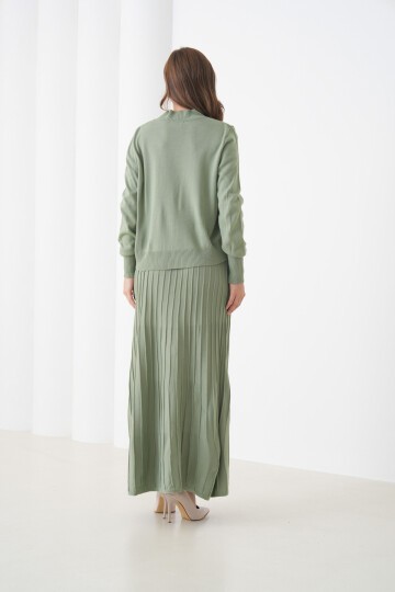 Kadın Pileli Etek Kazağı V Tasarım Tesettüre Uygun Örgü Triko Etek Kazak Takım