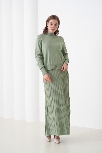 Kadın Pileli Etek Kazağı V Tasarım Tesettüre Uygun Örgü Triko Etek Kazak Takım