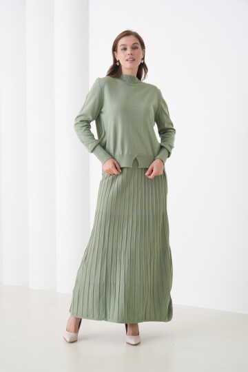 Kadın Pileli Etek Kazağı V Tasarım Tesettüre Uygun Örgü Triko Etek Kazak Takım