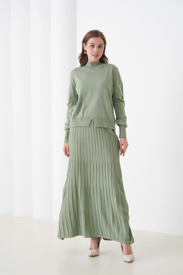 Kadın Pileli Etek Kazağı V Tasarım Tesettüre Uygun Örgü Triko Etek Kazak Takım