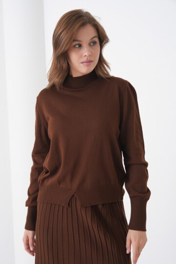 Kadın Pileli Etek Kazağı V Tasarım Tesettüre Uygun Örgü Triko Etek Kazak Takım