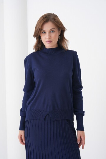 Kadın Pileli Etek Kazağı V Tasarım Tesettüre Uygun Örgü Triko Etek Kazak Takım