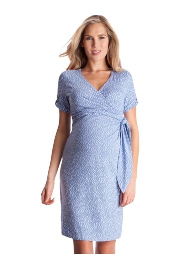 Kadın Puantiyeli Buz Mavisi Göğüs Altından Yandan Bağlamalı Spor Şık Viskon Hamile Elbisesi