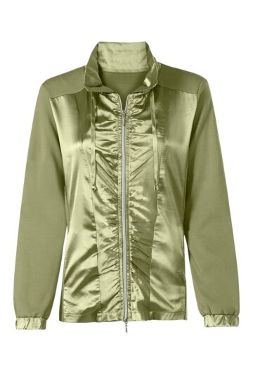 Kadın Saten Karşım Önden Büzgülü Fermuarlı Hakim Yaka Uzun Kol Spor Şık Büyük Beden Curve Ceket