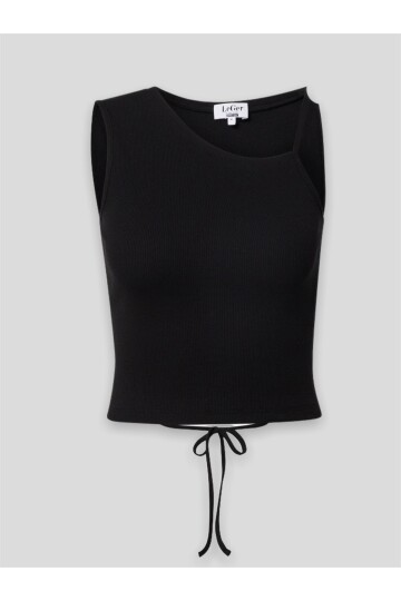 Kadın Sırtı Açık Bağlamalı Siyah Croptop