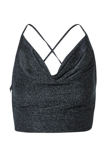 Kadın Sırtı Açık Bağlamalı Tül Degaje Yaka Spor Şık Tasarım Simli Croptop Büstiyer