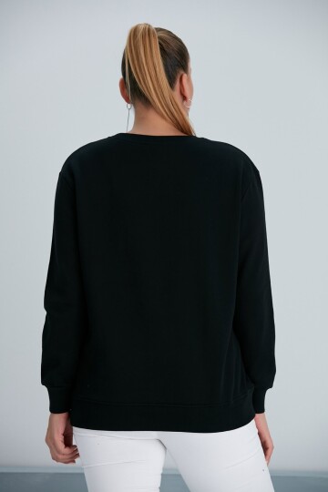 Kadın Siyah New York Yazılı Büyük Beden Sweatshirt