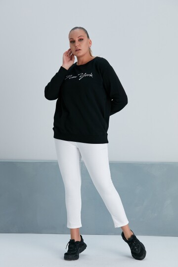 Kadın Siyah New York Yazılı Büyük Beden Sweatshirt