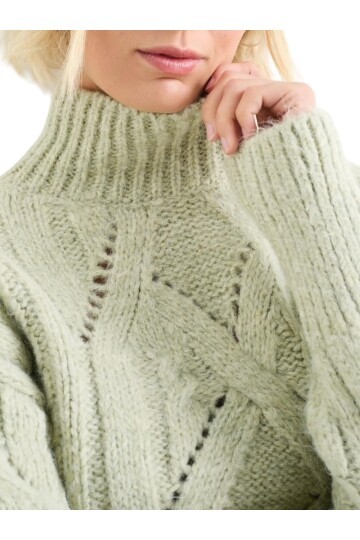 Kadın Su Yeşili Crop Boy Yarım Balıkcı Yumuşacık Triko Kazak