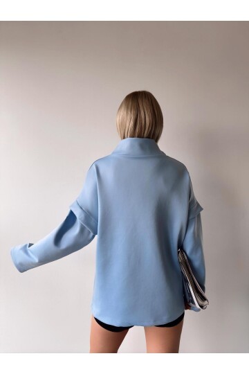 Kadın Tasarım Bağcıklı Yaka Super Şık Trend Scuba Sweatshirt