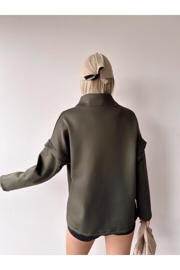 Kadın Tasarım Bağcıklı Yaka Super Şık Trend Scuba Sweatshirt