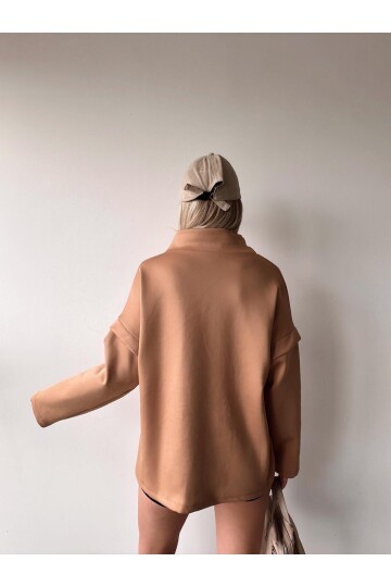 Kadın Tasarım Bağcıklı Yaka Super Şık Trend Scuba Sweatshirt