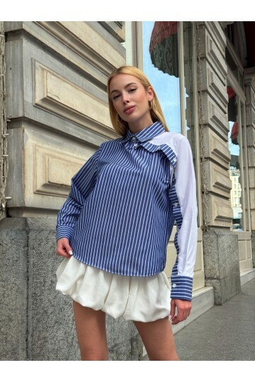 Kadın Tasarım Tesettüre Uygun Etek Üstü Uzun Boy Pamuklu Şık Yaka Kapalı Gömlek