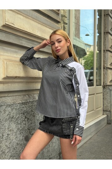 Kadın Tasarım Tesettüre Uygun Etek Üstü Uzun Boy Pamuklu Şık Yaka Kapalı Gömlek