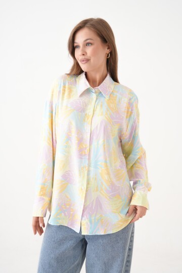 Kadın Tesettüre Uygun Desenli Uzun Kol Pamuk Şık Büyük Beden Desenli Curve Rahat Gömlek