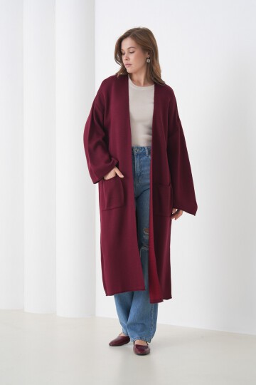 Kadın Tesettüre Uygun Maxi Boy Uzun Kol Cepli Spor Şık Triko Ceket