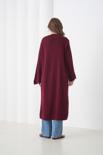 Kadın Tesettüre Uygun Maxi Boy Uzun Kol Cepli Spor Şık Triko Ceket