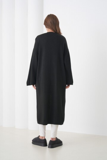 Kadın Tesettüre Uygun Maxi Boy Uzun Kol Cepli Spor Şık Triko Ceket