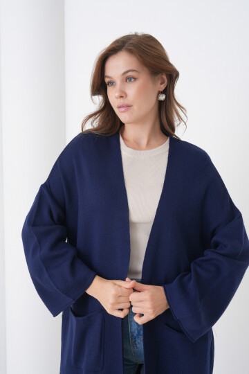 Kadın Tesettüre Uygun Maxi Boy Uzun Kol Cepli Spor Şık Triko Ceket