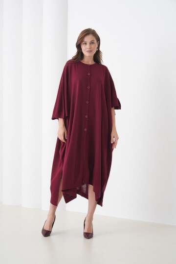 Kadın Tesettüre Uygun Önden Düğmeli Asimetrik Kesim Yarasa Kol Şık Geniş Kalıp Panço Ceket